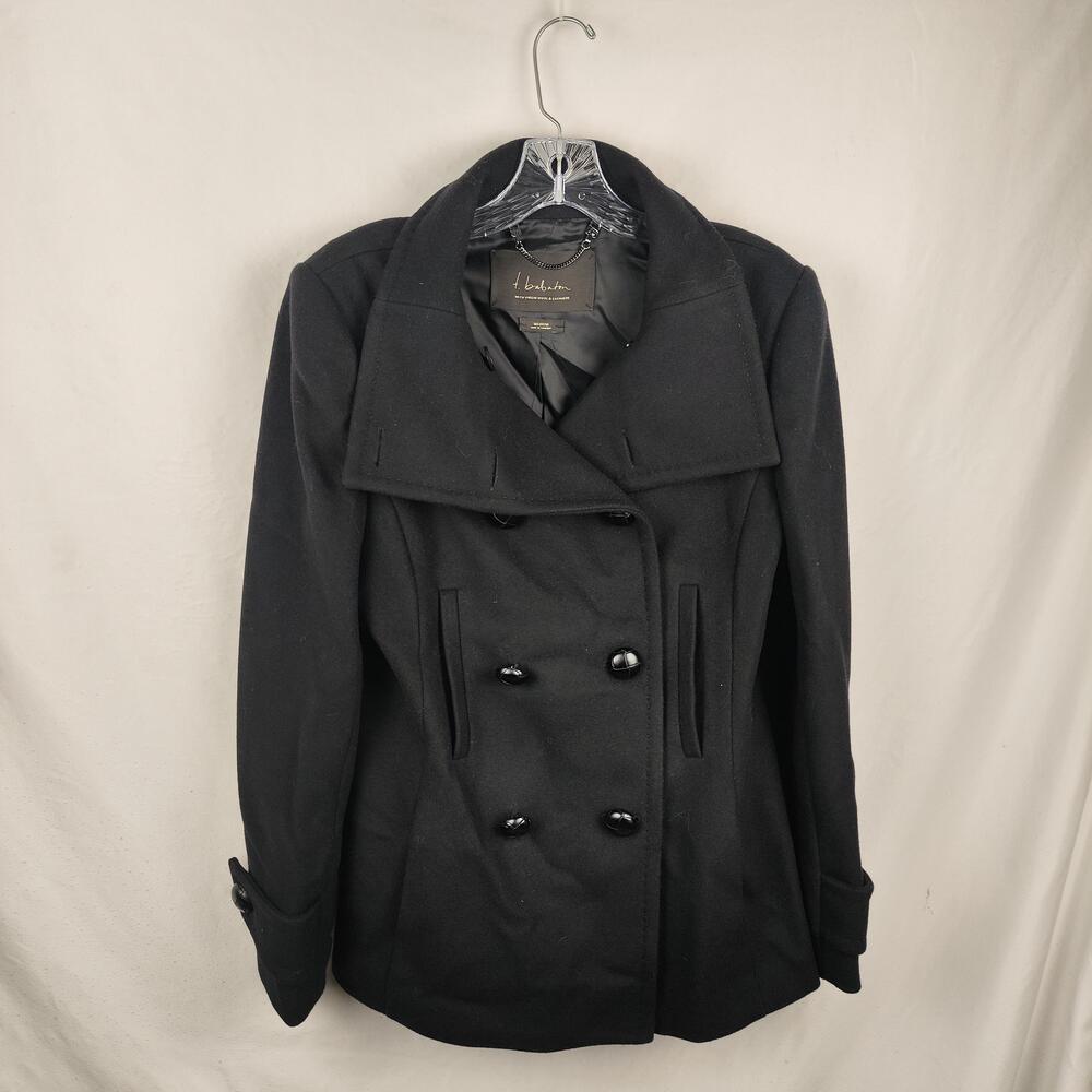 Babaton Coat Womens Medium Black Wool Cashmere Pea Coat Double Breasted Lined